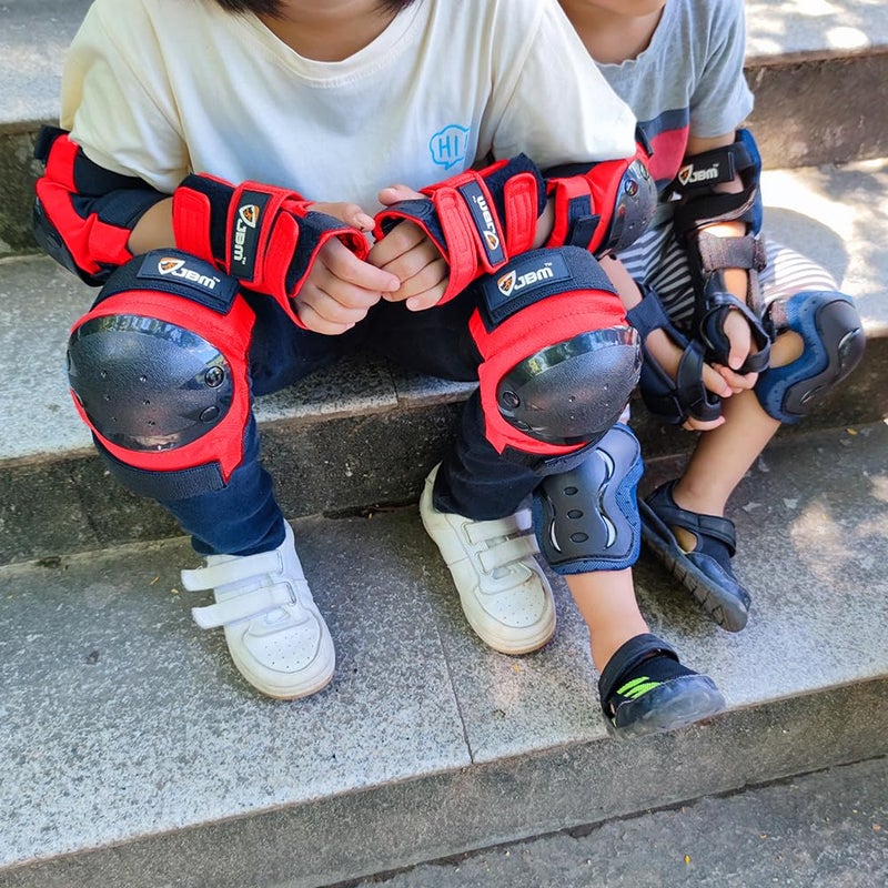 JBM international Adult / Child Knee Pads Elbow Pads Wrist Guards 3 In 1 Protective Gear Set, Red, Youth / Child - Image 2